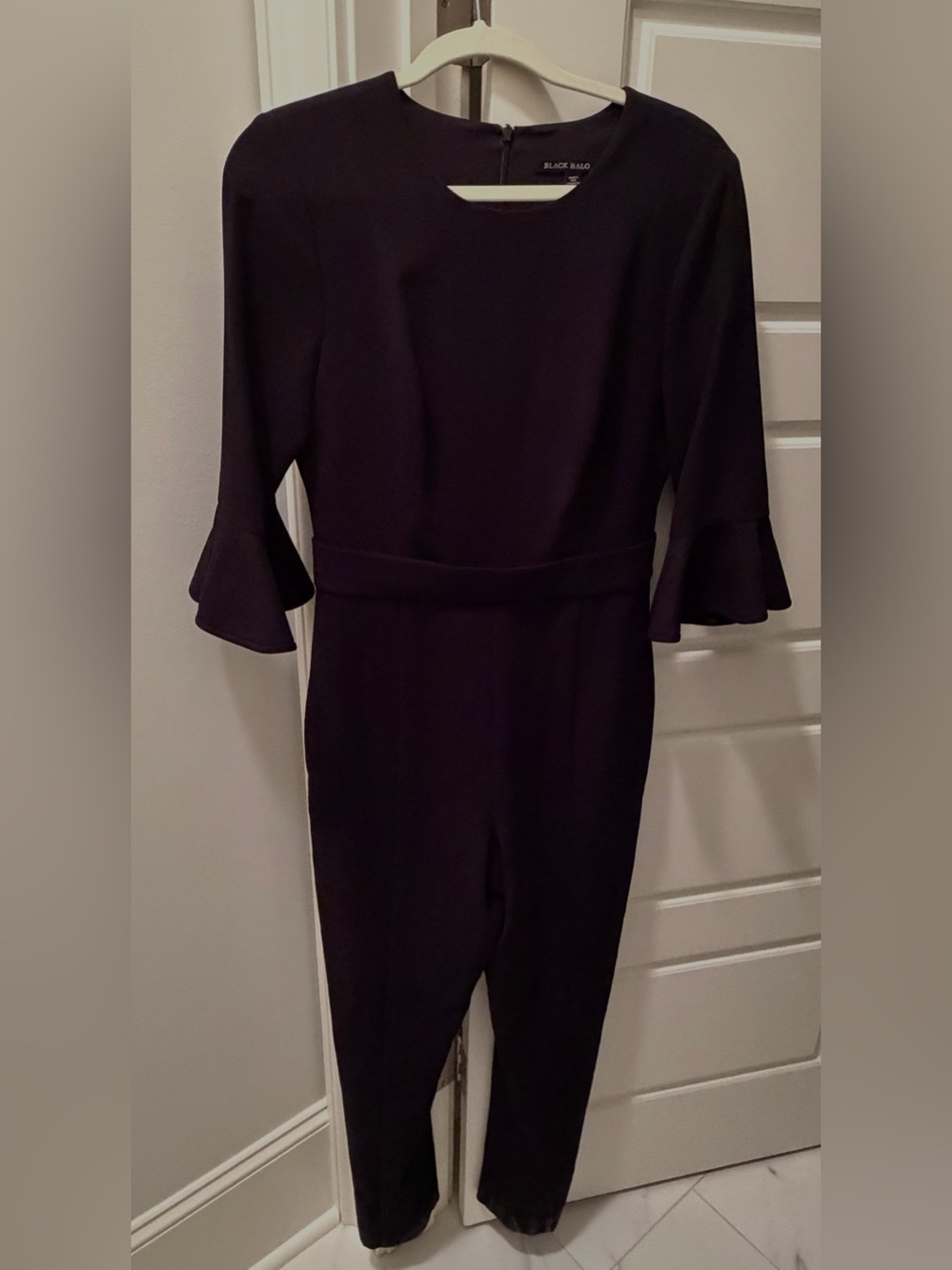 Black Halo Black Long-Sleeve Ruffle Cuff Jumpsuit